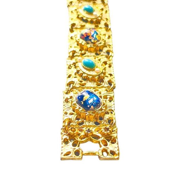 Vintage Goldtone Confetti Lucite Cabochon Panel Bracelet - Picture 16 of 16